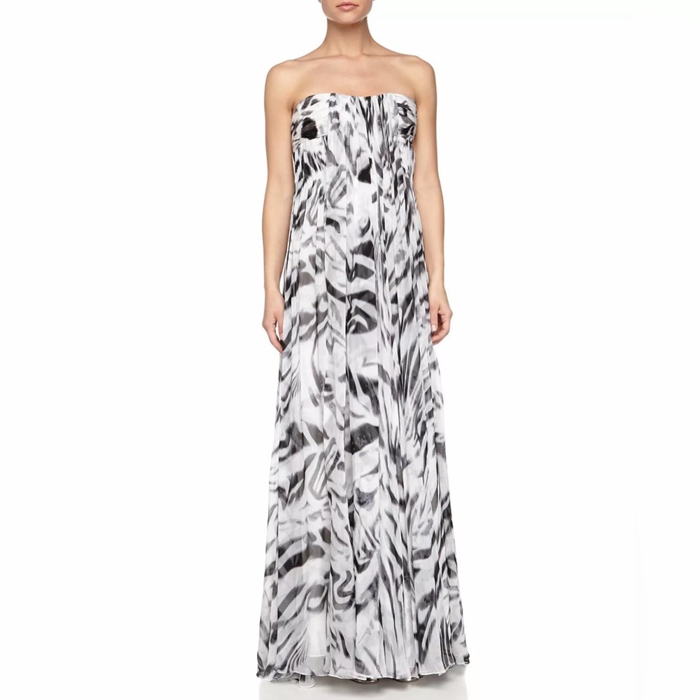 $890 NEW Halston Heritage Strapless Chiffon Silk Gown Train Dress SZ 8 /M Bridal - Picture 3 of 11